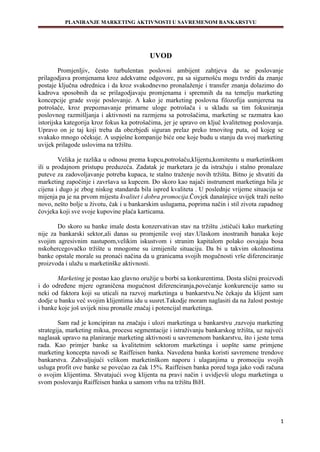 Planiranje marketing aktivnosti u savremenom bankarstvu