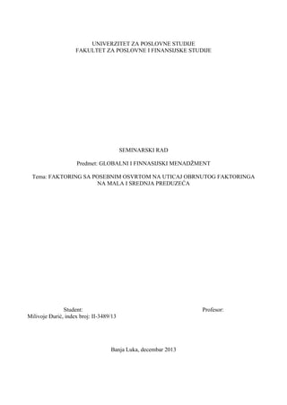 Faktoring sa posebnim osvrtom na uticaj obrnutog faktoringa na mala i srednja preduzeća
