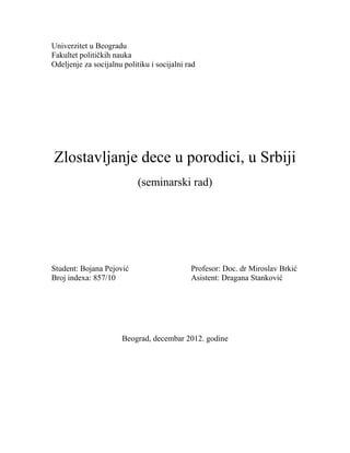 Zlostavljanje dece u porodici u Srbiji