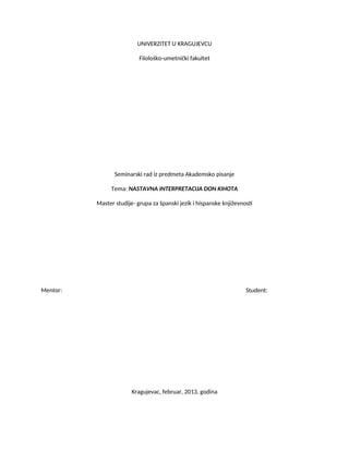 Nastavna interpretacija Don Kihota