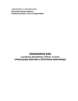 Upravljanje rizicima u životnom osiguranju