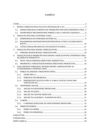 Fiskalni aspekti pridružvanja Bosne i Hercegovine  Evropskoj uniji