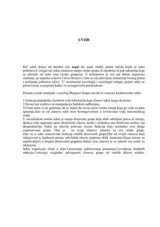 Sekte kao društveni problem: analiza nastanka, delovanja i motiva za pripadništvo