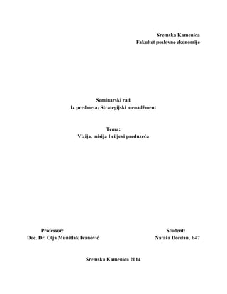 Vizija, misija i ciljevi preduzeća