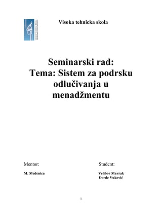 Sistem za podrsku odlučivanja u menadžmentu