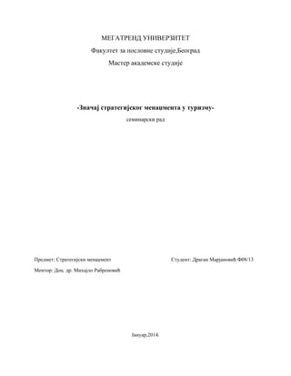 Znacaj strategijskog menadzmenta u turizmu