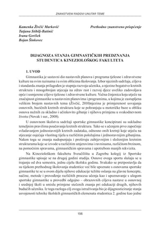 Dijagnoza stanja gimnastičkih predznanja studentica