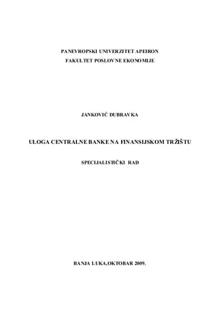 Uloga Centralne banke na finansijskom trzistu