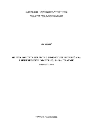 Ocjena boniteta i kreditne sposobnosti preduzeca na primjeru mesne industrije
