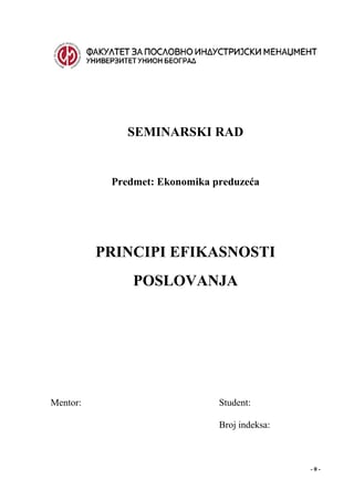Ekonomika preduzeća – Principi efikasnosti poslovanja