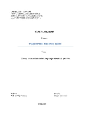 Značaj transnacionalnih kompanija u svetskoj privredi