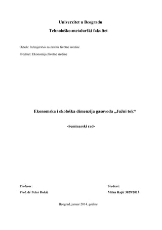 Ekonomska i ekološka dimenzija gasovoda „Južni tok“