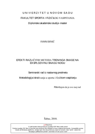 Efekti različitih metoda treninga snage na eksplozivnu snagu nogu