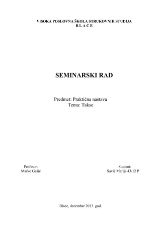 Takse i njihova klasifikacija