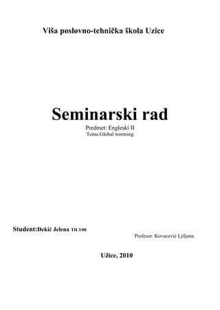 Globalno zagrevanje – Zastita zivotne sredine