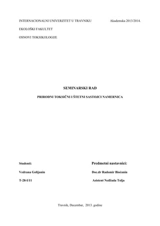 Prirodni toksični i štetni sastojci namernica