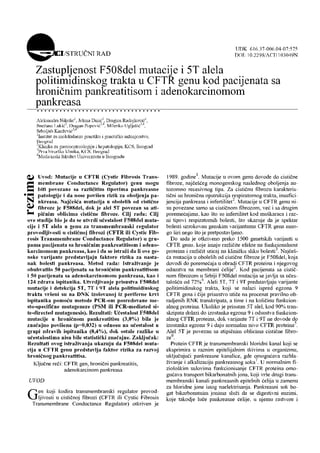 Zastupljenost F508del mutacije i 5L alela politimidinskog trakta u CFTR genu kod pacijenata sa hroničnim pankreatitisom i adenokarcinomom pankreasa