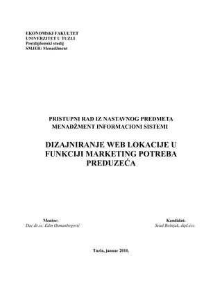 Dizajniranje web lokacije u funkciji marketing potreba preduzeća