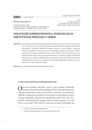 Strategija kiberfeminizma: Feminizam na društvenim mrežama u Srbiji