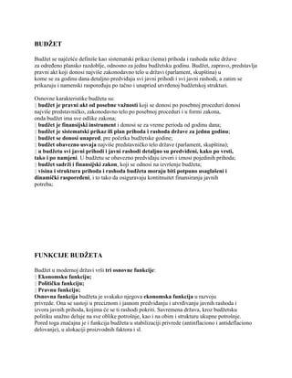 Budžet: funkcije, načela, vrste, izrada i kontrola