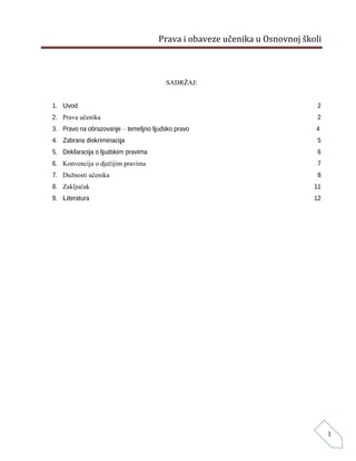 Prava i obaveze učenika u osnovnoj školi