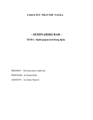 Opšti pojam krivičnog djela