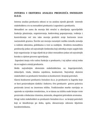 Interna i eksterna analiza preduzeća Swisslion d.o.o.
