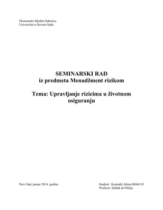 Upravljanje rizicima u zivotnom osiguranju