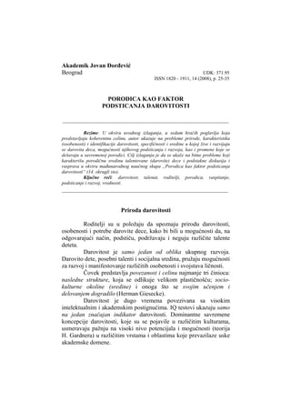 Porodica kao faktor podsticanja darovitosti