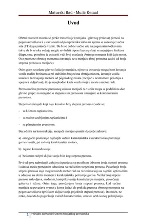 Prinudni komandni sistem menjačkog prenosnika