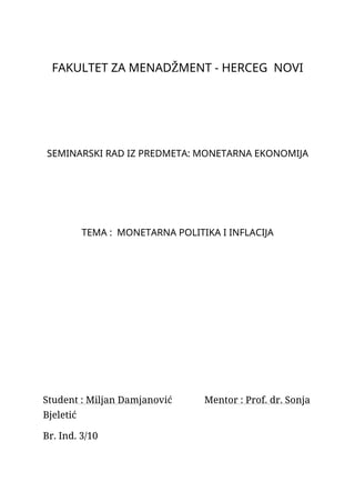 Monetarna politika i inflacija