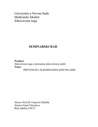 Prevencija alkoholizma kod mladih