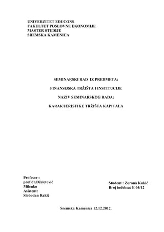 Karakteristike tržišta kapitala