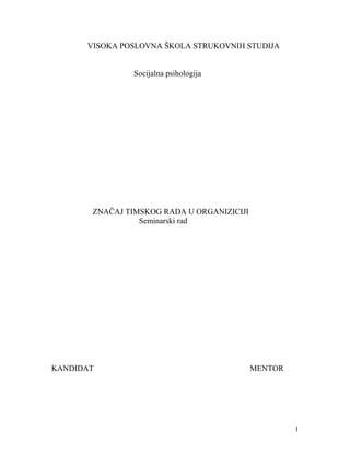 Značaj timskog rada u organizaciji