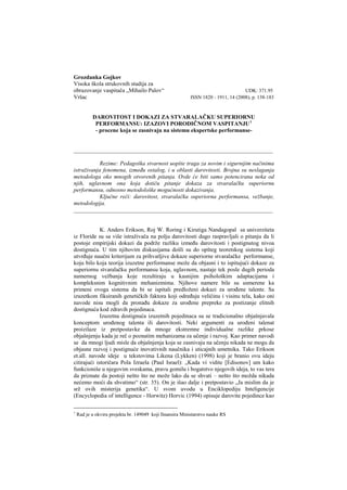 Darovitost i dokazi za stvaralačku superiornu preformansu: izazovi porodičnom vaspitanju