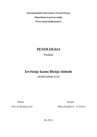 Izvršenje kazne lišenja slobode