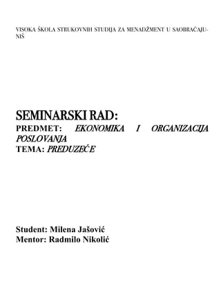 Ekonomika i organizacija poslovanja: analiza preduzeća