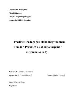 Porodica i slobodno vrijeme