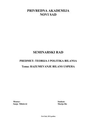 Razumevanje bilansa Uspeha