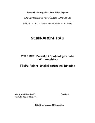 Pojam i značaj poreza na dohodak