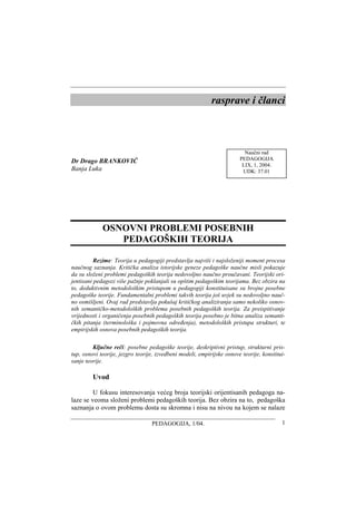 Osnovni problemi posebnih pedagoskih teorija