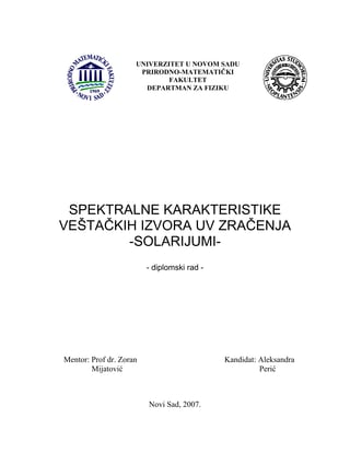 Spektralne karakteristike veštačkih izvora UV zračenja – Solarijumi