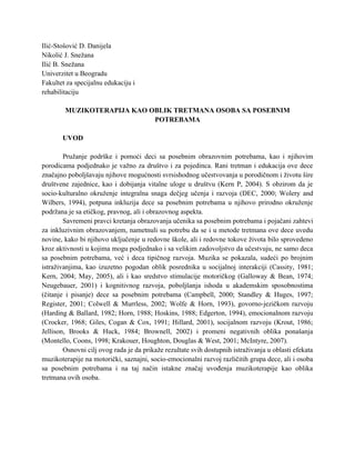 Muzikoterapija kao oblik tretmana osoba sa posebnim potrebama