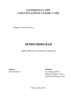 AHP metod višeatributivnog odlučivanja