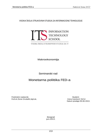 Monetarna politika FED-a