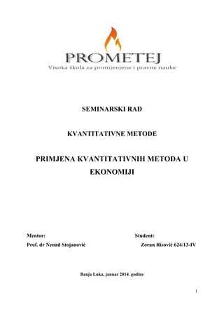 Primjena kvantitativnih metoda u ekonomiji