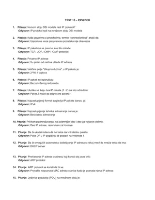 Računarske mreže (Pitanja sa testova)