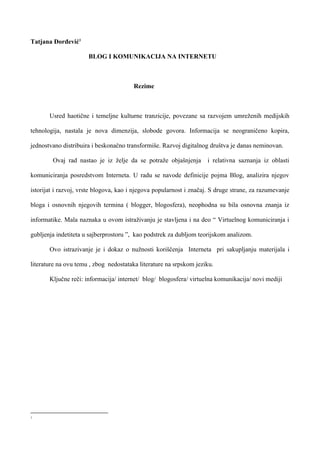 Blog i komunikacija na internetu