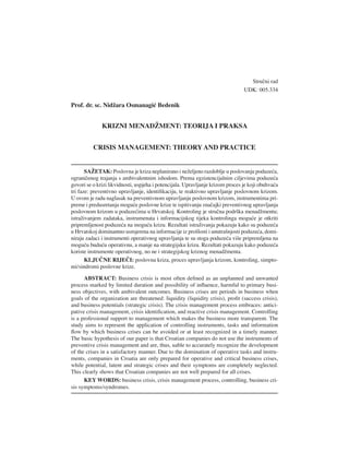 Krizni menadžment: teorija i praksa