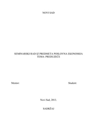Poslovna ekonomija – Preduzeće